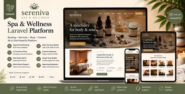 Sereniva — Spa & Wellness Booking, Services & E-Commerce Platform (Laravel)
