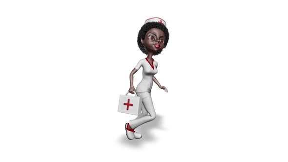 Cartoon 3D Nurse Run  3D Looped on White