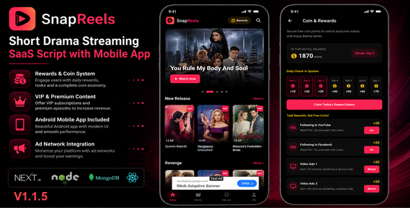 SnapReels | Short Drama Streaming SaaS Script with Android App