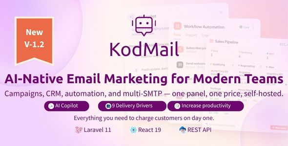KodMail- AI-Native Email Marketing + CRM Pipeline, Campaign Builder, Automation & Multi-SMTP (SaaS)