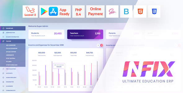 InfixEdu School ERP - Laravel School Management Software with Admin, Teacher & Parent Portals