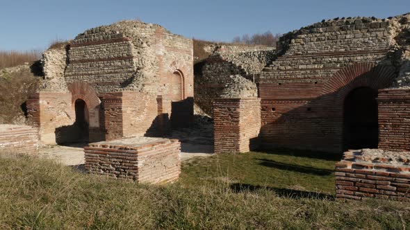 GAMZIGRAD, SERBIA - DECEMBER 25, 2017  Ancient ruins of palace inside Felix Romuliana  built by Roma