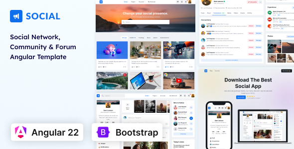 Social - Network & Community Angular 22 Template