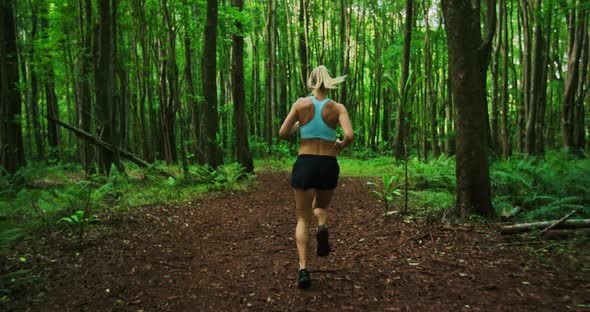 Woman Enjoying Trail Run in Forest