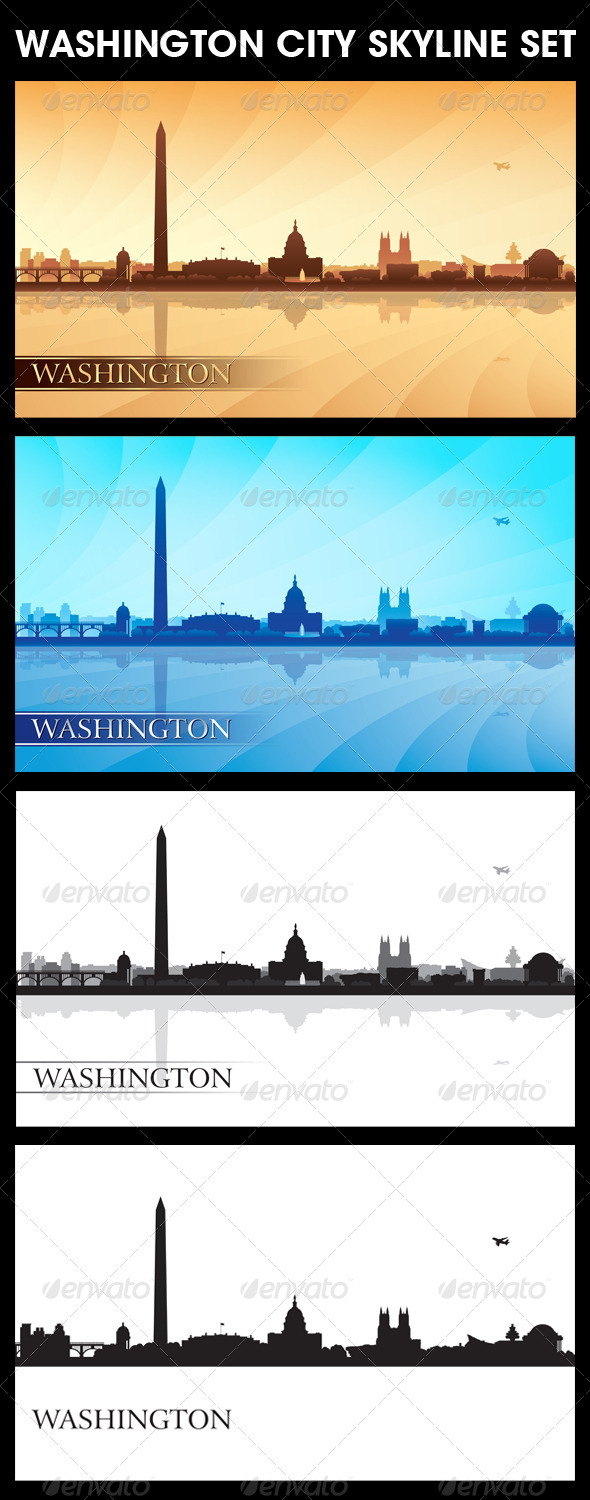 Washington City Skyline Silhouettes Set