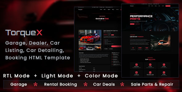 TorqueX - Garage, Dealer, Car Listing, Car Detailing, Booking HTML Template