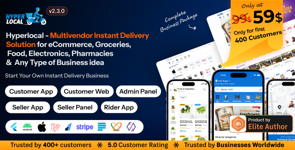 Hyperlocal - Multivendor eCommerce, Grocery, Food, Pharmacy Flutter Delivery app - Admin & Website
