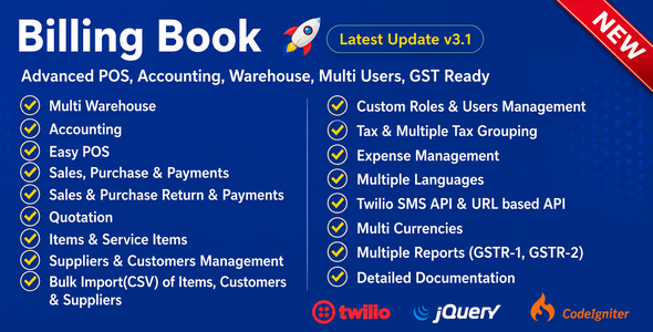 Billing Book -Advanced POS, Inventory, Accounting, Warehouse, Multi Users, GST Ready