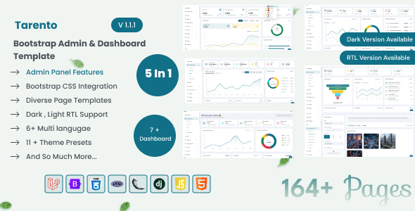 Tarento - Bootstrap Admin Dashboard Html, Laravel, PHP, Flask, Django Template
