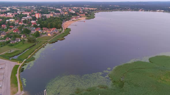 Beautiful Aerial Shot of City of Voru in Estonia with Lake Tamula on the Side