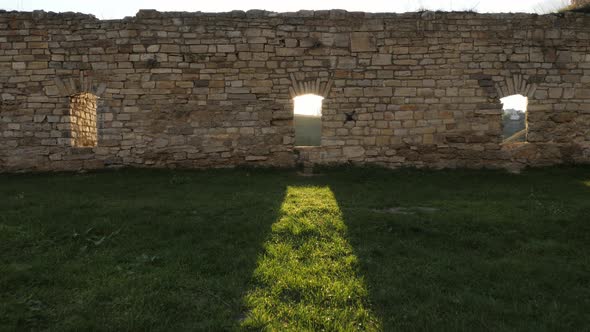 Windows in a stone wall