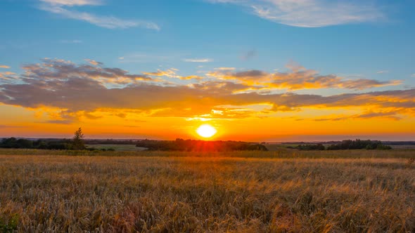 Rural landscape and sunset, time-lapse