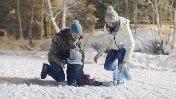 Excited Little Girl First Time Ice Skating