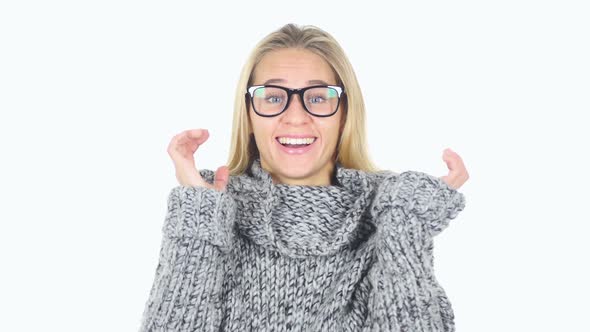 Amazed Surprised Excited Woman White Background