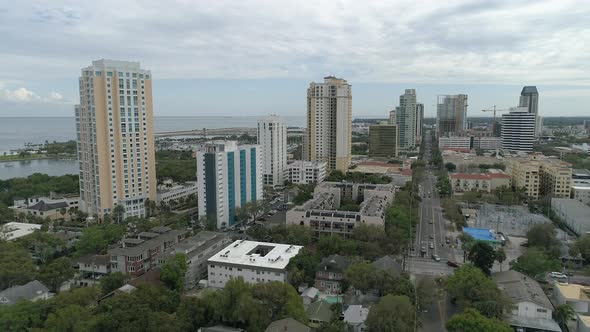 Aerial view of St Petersburg on a cloudy day, Florida