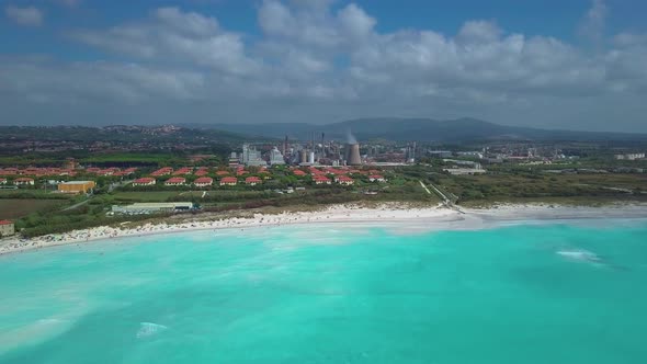 Aerial Shot, Incredibly Beautiful Calm Sea with Lots of Clouds, White Beach  alt