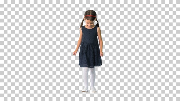 Cute little girl with pigtails in black, Alpha Channel