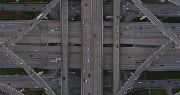 Birds eye view of cars on I-10 West in Houston, Texas