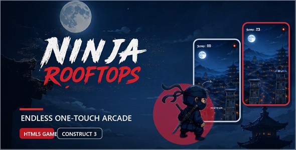 Ninja Rooftops | Endless HTML5 Arcade Game for Construct 3