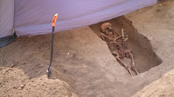 Archaeological Site with Skeleton in Grave in Good Condition From Archaeological Excavations of