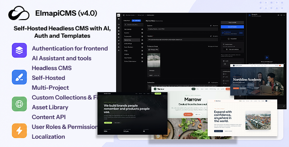 ElmapiCMS -  Self-Hosted Headless CMS with AI, Auth and Templates