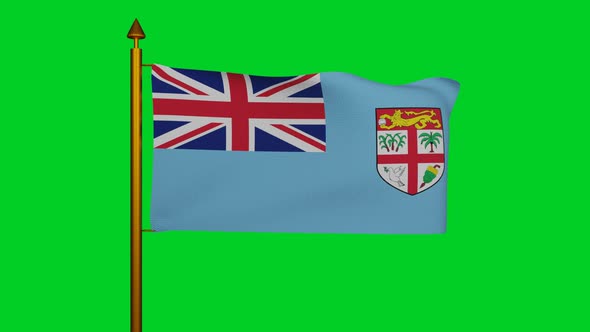 National flag of Fiji waving with flagpole on chroma key, Republic of Fiji flag