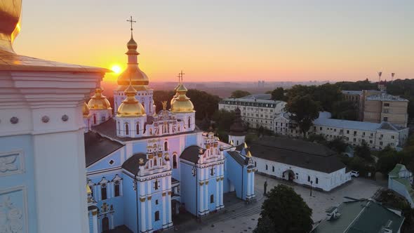 Aerial View of St. Michael's Golden-Domed Monastery in the Morning. Kyiv, Ukraine