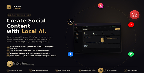 OlliPost AI Studio | Windows Desktop Software for AI Content and Messaging Automation