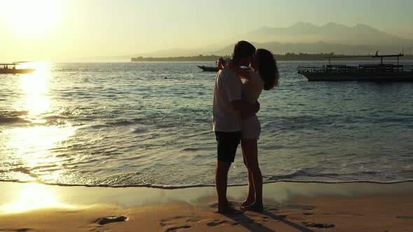Romantic Couple on Honeymoon Vacation Spend Quality Time on Beach on Paradise White Sand