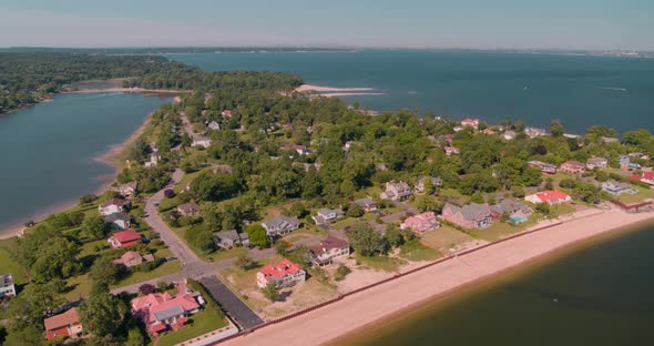 Aerial View of Waterfront Houses and Beach Shore in Long Island