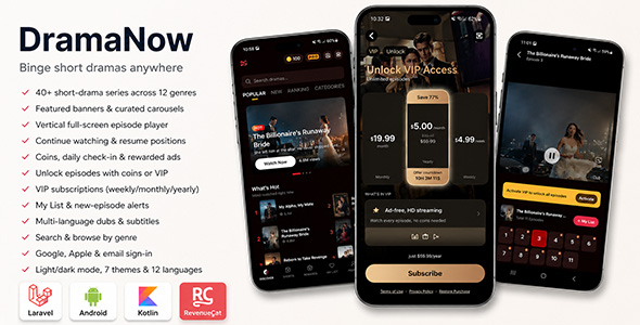 Dramanow | Mobile App Short Drama With Laravel Admin Panel