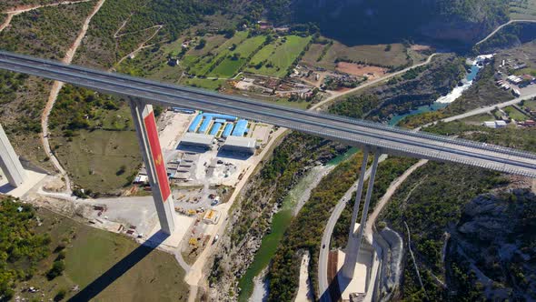 Aerial Shot of the Fully Finished Moracica Bridge in Montenegro