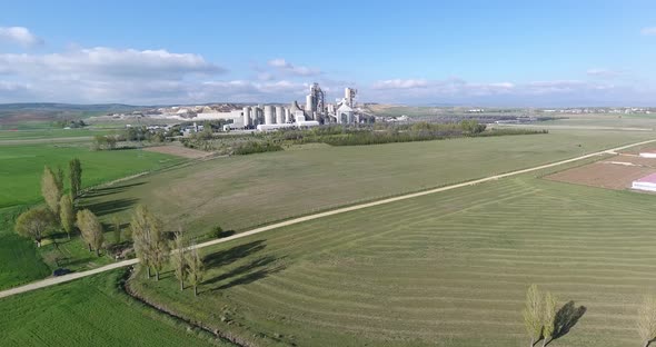 Cement Factory and Fields Drone Video