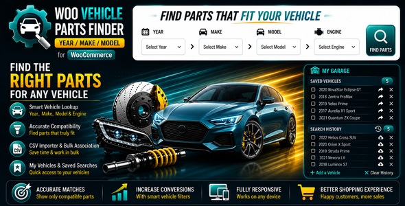 WooCommerce Vehicle Parts Finder - Year/Make/Model/Engine/Category/Keyword