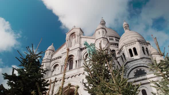 low angle tracking shot of the Sacre-Coeur church