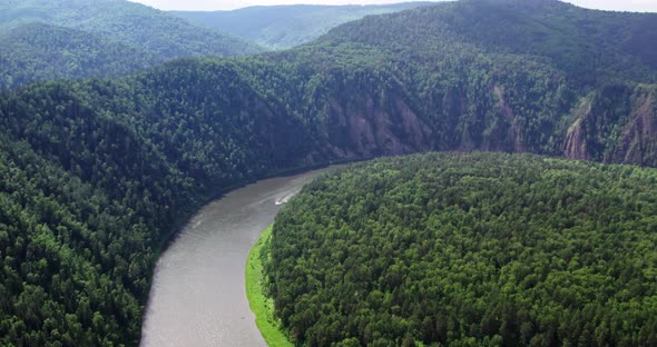 Drone Flight Along the River and Forest