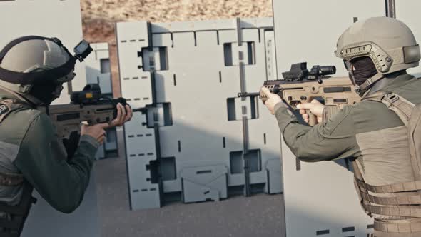 Slow motion of soldiers training in close quarters combat alt