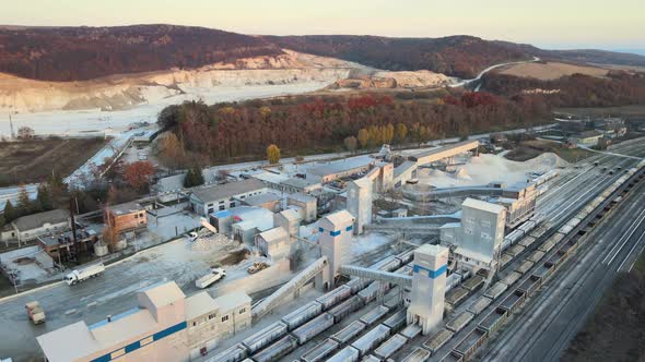 Aerial View of Cargo Train Loaded with Crushed Sandstone Materials at Mine Factory