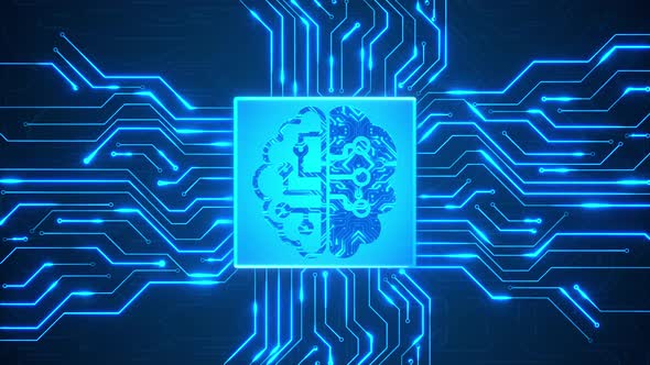 Artificial Intelligence Digital Brain bid Data Ai chipset on circuit board in futuristic alt