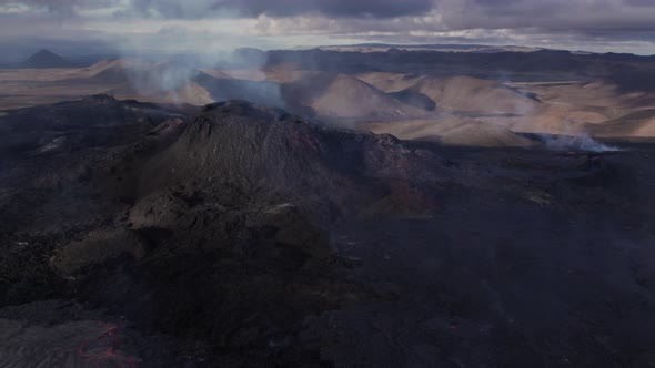 Drone Over Smoking Fagradalsfjall Volcano