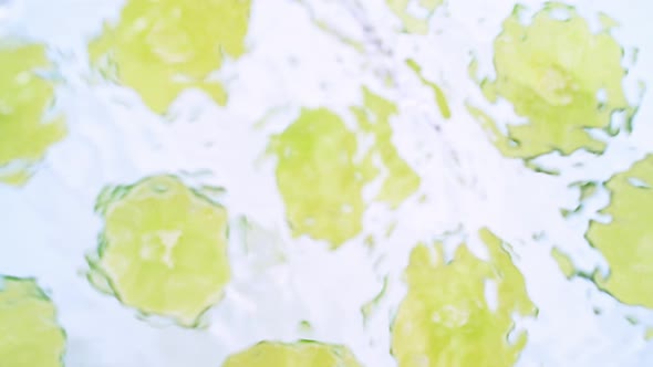 Sliced lime emerging out of water. Slow Motion. alt