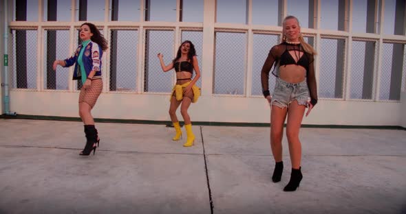 All Girl Dance Crew Performing On Rooftop