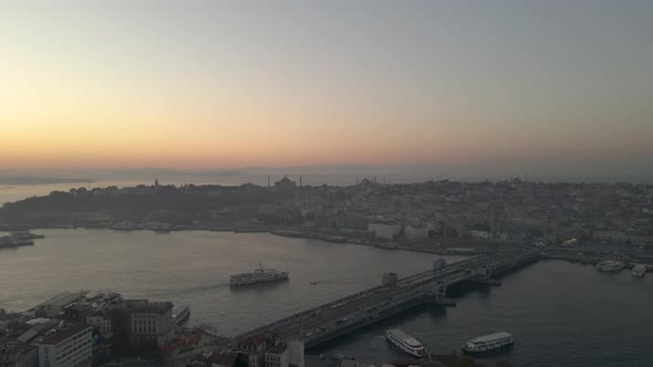 Aerial view of Galata Bridge at beautiful Sunrise.