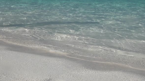 Woman Run Barefoot on Tropical Beach Through the Transparent Ocean Water