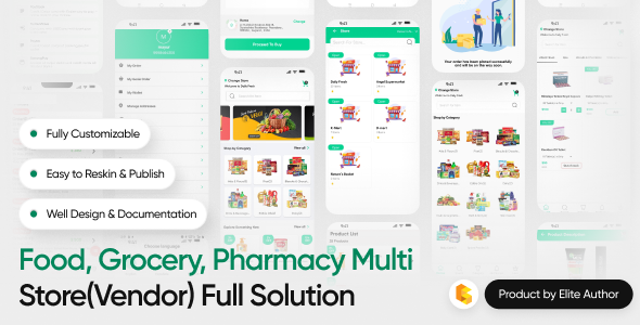 GoGreen - Food, Grocery, Pharmacy Multi Store(Vendor) Android App with Interactive Admin Panel