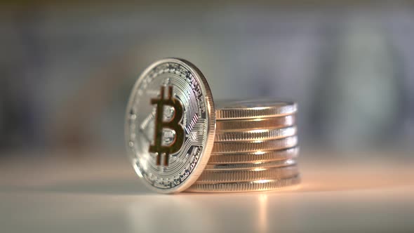 Bitcoin. Crypto Currency Gold Bitcoin, BTC, Bit Coin. Macro Shot of Bitcoin Coins Isolated on Black