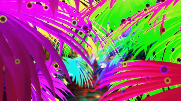 Tunnel of Colourful Bright Palm Trees VJ Loop