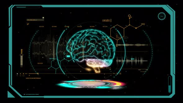 HUD. information display hologram motion scanning brain.