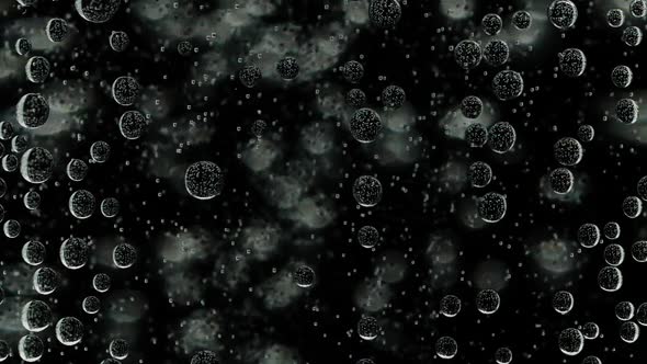Slow Motion Closeup Abstract Water Bubbles on Black Background Macro Soda Drink