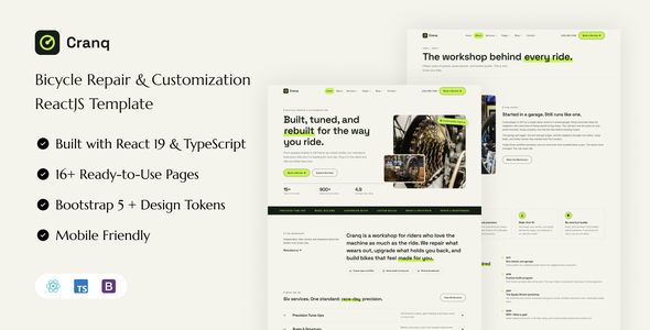 Cranq - Bicycle Repair & Customization React Template